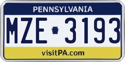 PA license plate MZE3193