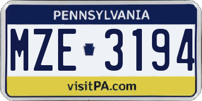 PA license plate MZE3194