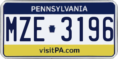 PA license plate MZE3196
