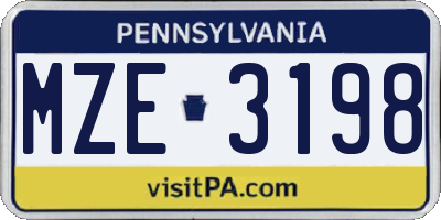 PA license plate MZE3198