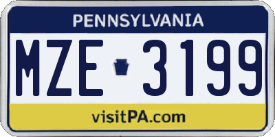 PA license plate MZE3199