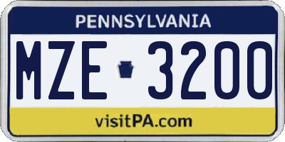PA license plate MZE3200