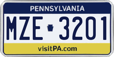 PA license plate MZE3201