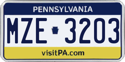 PA license plate MZE3203