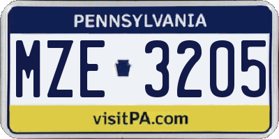 PA license plate MZE3205