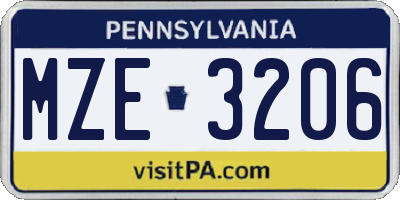PA license plate MZE3206