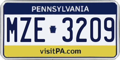 PA license plate MZE3209