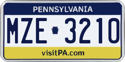 PA license plate MZE3210