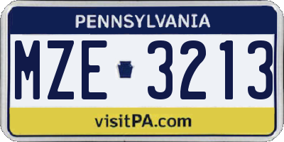 PA license plate MZE3213