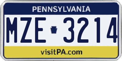 PA license plate MZE3214