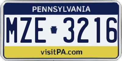 PA license plate MZE3216