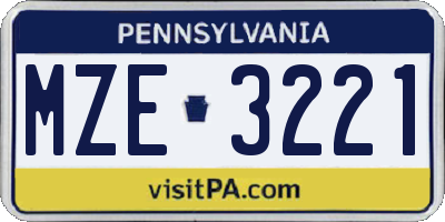 PA license plate MZE3221