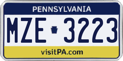 PA license plate MZE3223