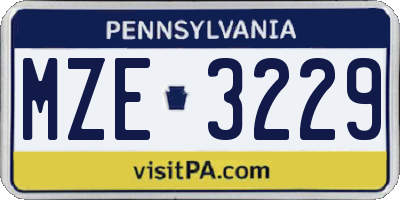 PA license plate MZE3229