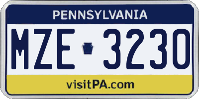 PA license plate MZE3230