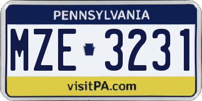 PA license plate MZE3231