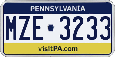 PA license plate MZE3233