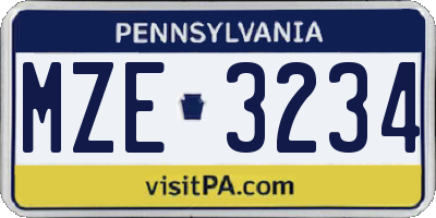 PA license plate MZE3234