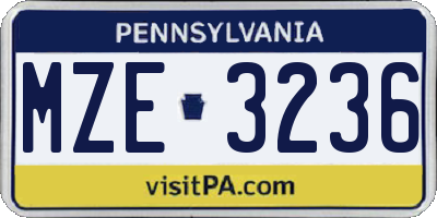PA license plate MZE3236