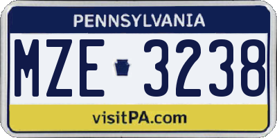 PA license plate MZE3238