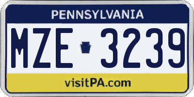 PA license plate MZE3239