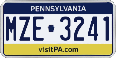PA license plate MZE3241