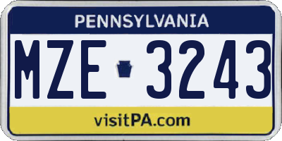 PA license plate MZE3243