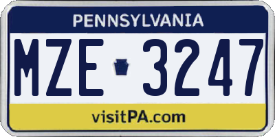 PA license plate MZE3247