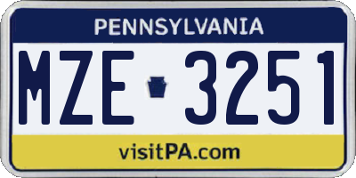 PA license plate MZE3251