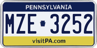 PA license plate MZE3252