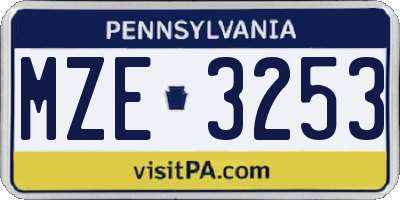 PA license plate MZE3253