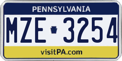 PA license plate MZE3254