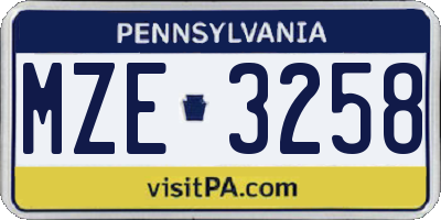 PA license plate MZE3258