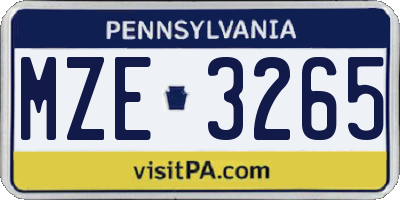 PA license plate MZE3265