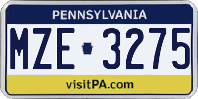 PA license plate MZE3275