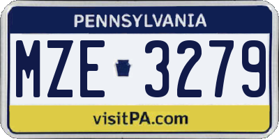 PA license plate MZE3279