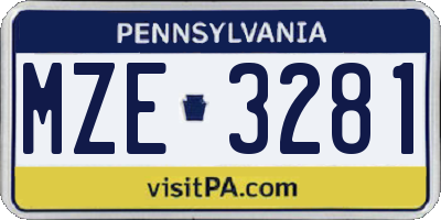 PA license plate MZE3281