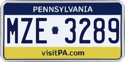PA license plate MZE3289