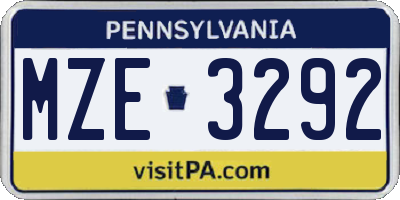 PA license plate MZE3292