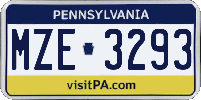 PA license plate MZE3293