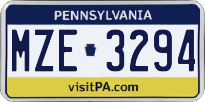 PA license plate MZE3294