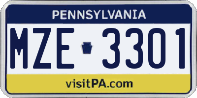 PA license plate MZE3301