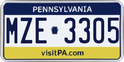 PA license plate MZE3305
