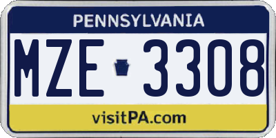 PA license plate MZE3308