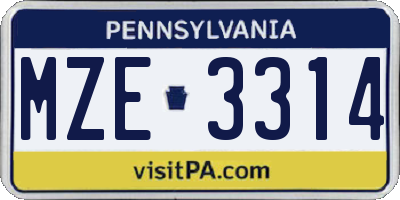 PA license plate MZE3314