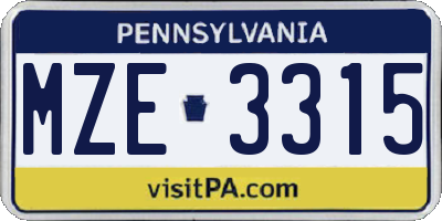 PA license plate MZE3315