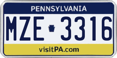 PA license plate MZE3316