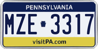 PA license plate MZE3317