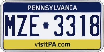 PA license plate MZE3318