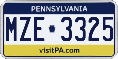 PA license plate MZE3325